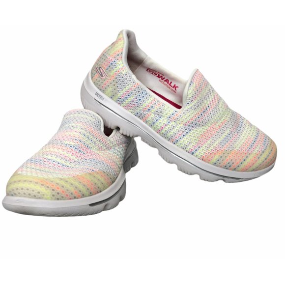 multi colored skechers go walk